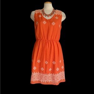 a.n.a Orange Sleeveless Embroidered Mini Dress